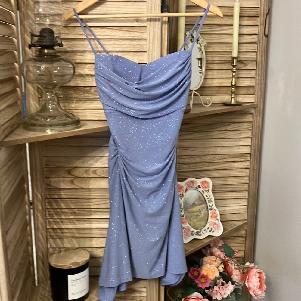 Windsor Twinkling Night Glitter Blue Spaghetti Strap A line Dress Sz S